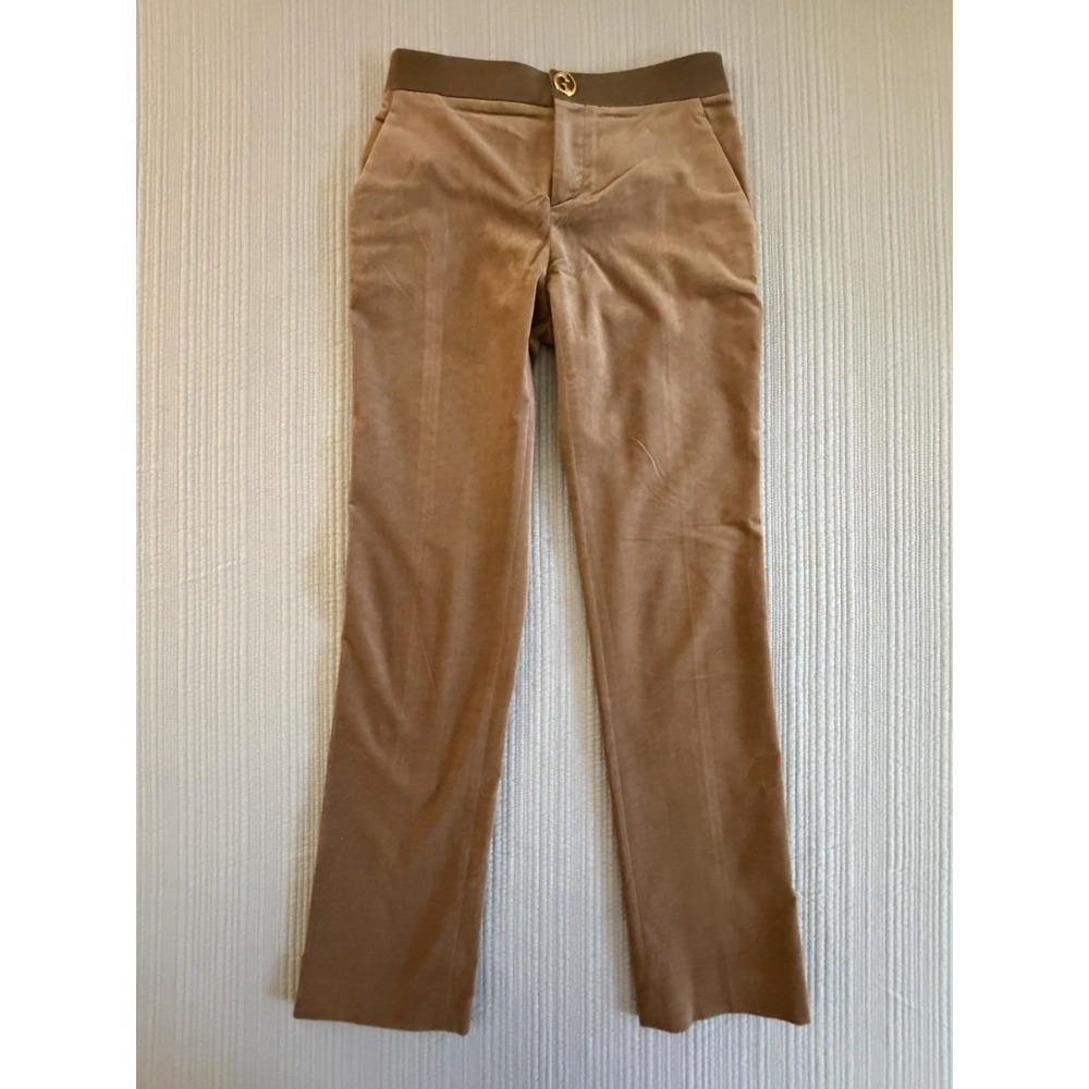 Gucci Brown Velvet Leather Trim Straight Leg Dress Pants Women's Size EU 38